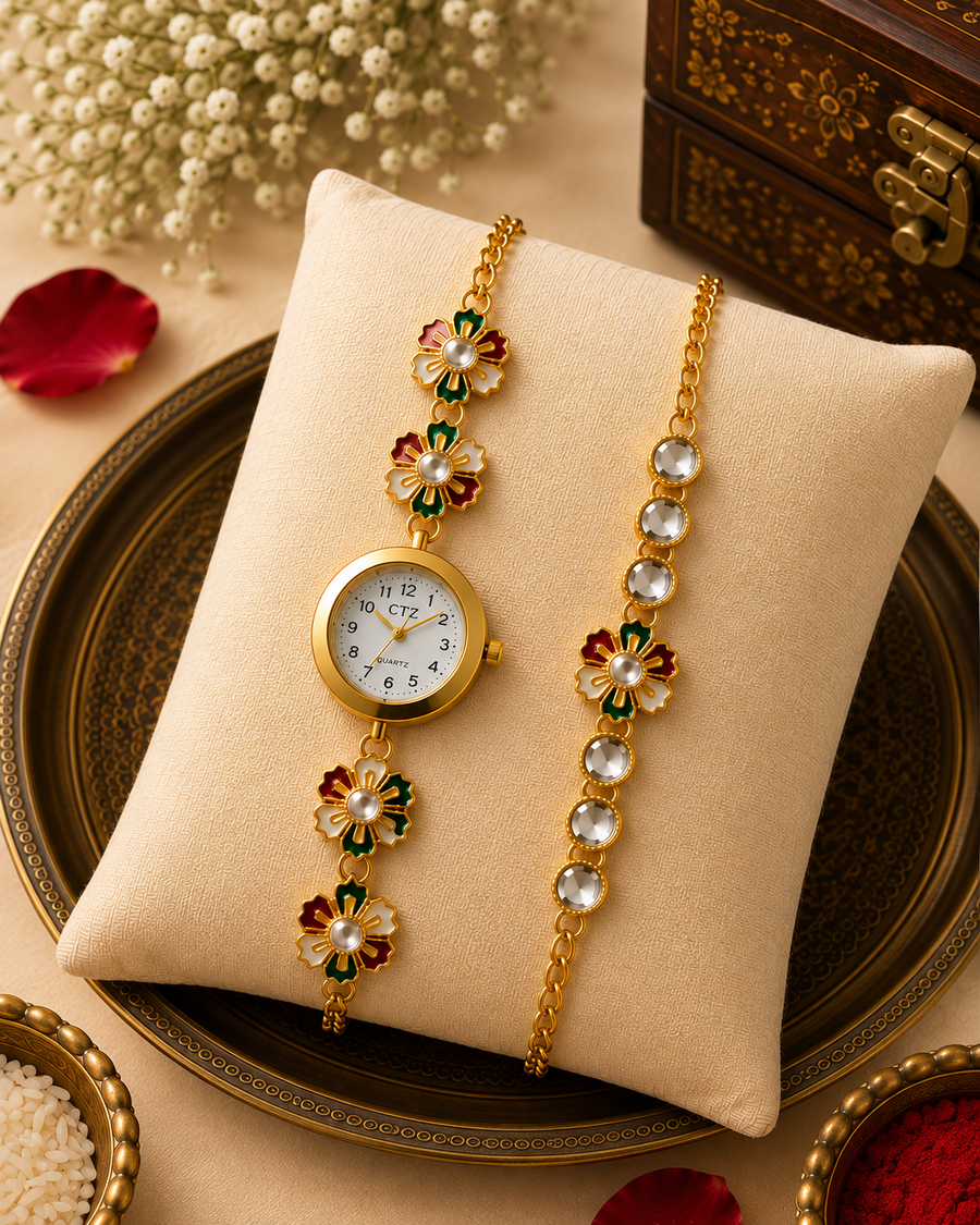 Kashmiri Elegance Watch & Rakhi