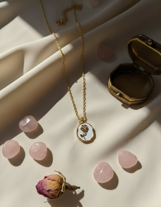 Frosted Rose Charm Necklace