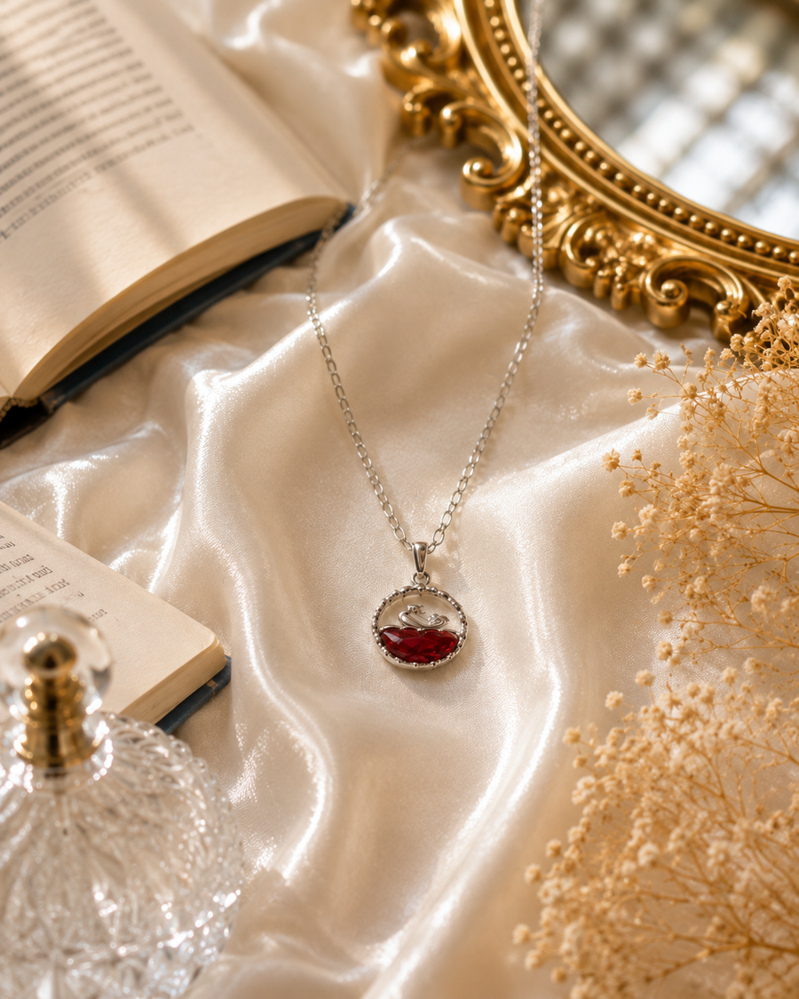 Moonlit Dolphin Pendant Necklace — Red