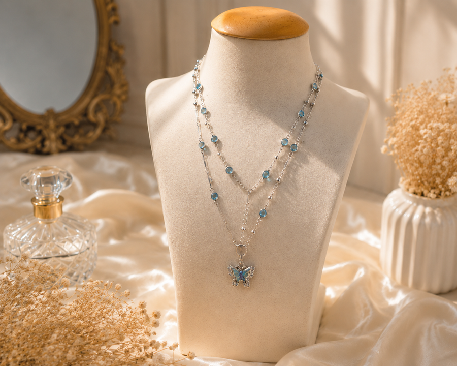 Iridescent Butterfly Layered Necklace