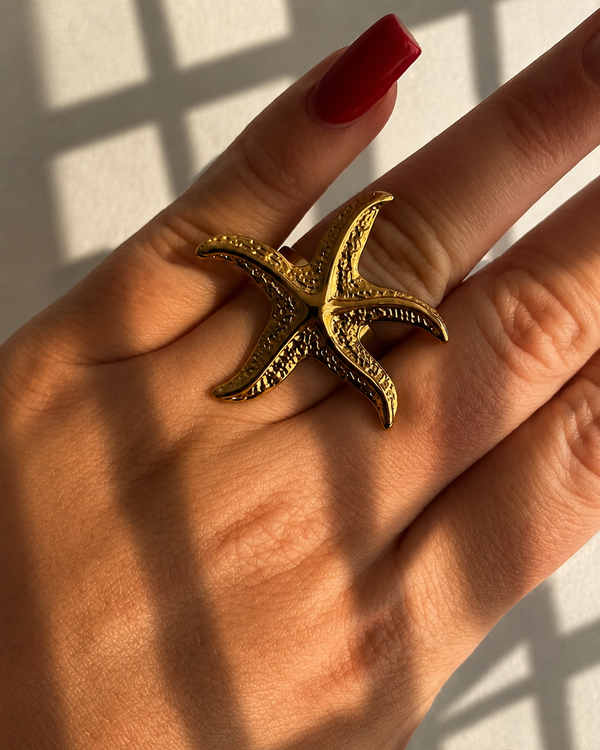 Anti Tarnish Golden Starfish Ring