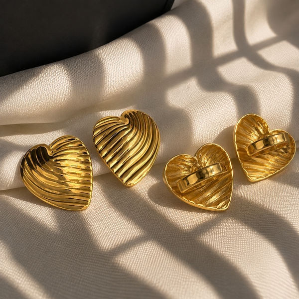 Anti Tarnish Ribbed Gold Heart Ring