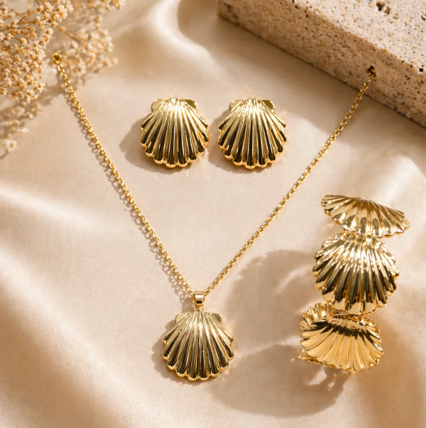 Seashell Elegance Gold Jewellery Set | Anti Tarnish | Gold