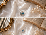Pink Crystal Bow Necklace - Blue