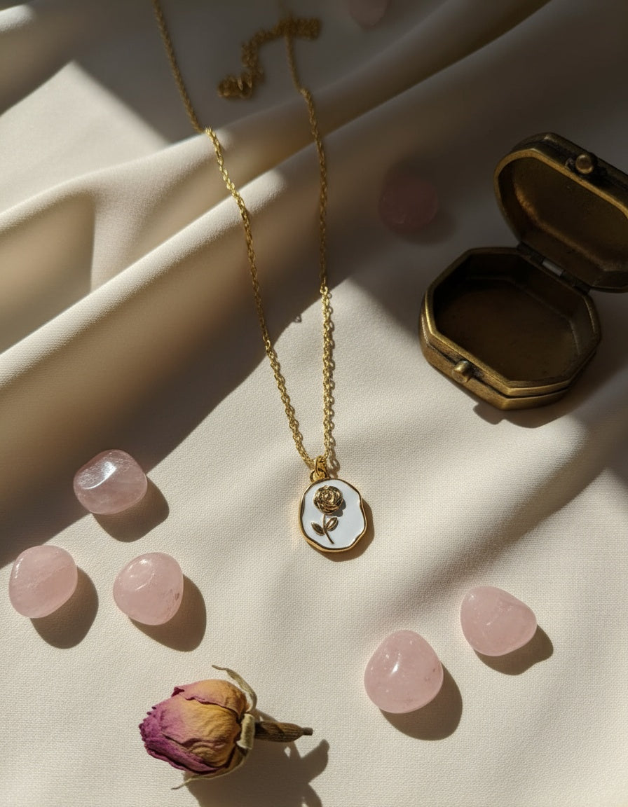 Frosted Rose Charm Necklace