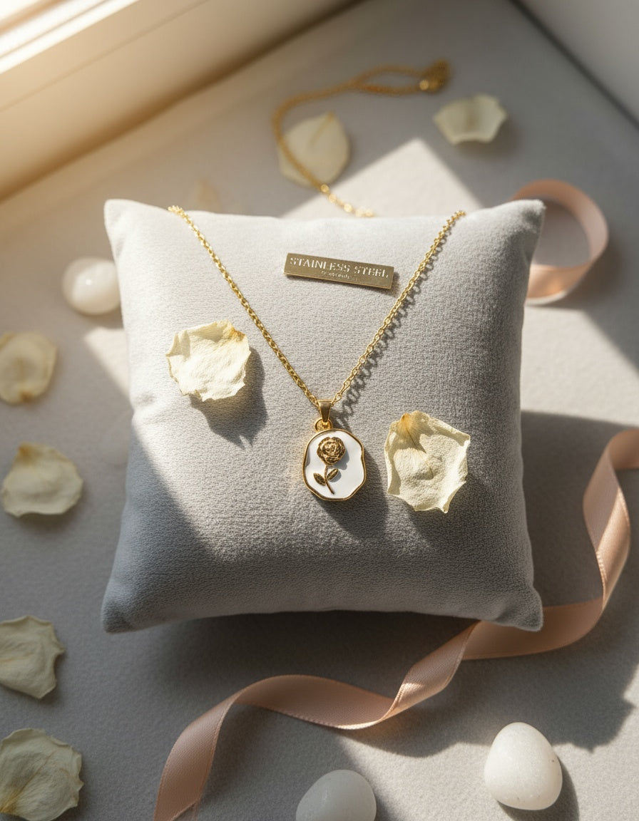 Frosted Rose Charm Necklace
