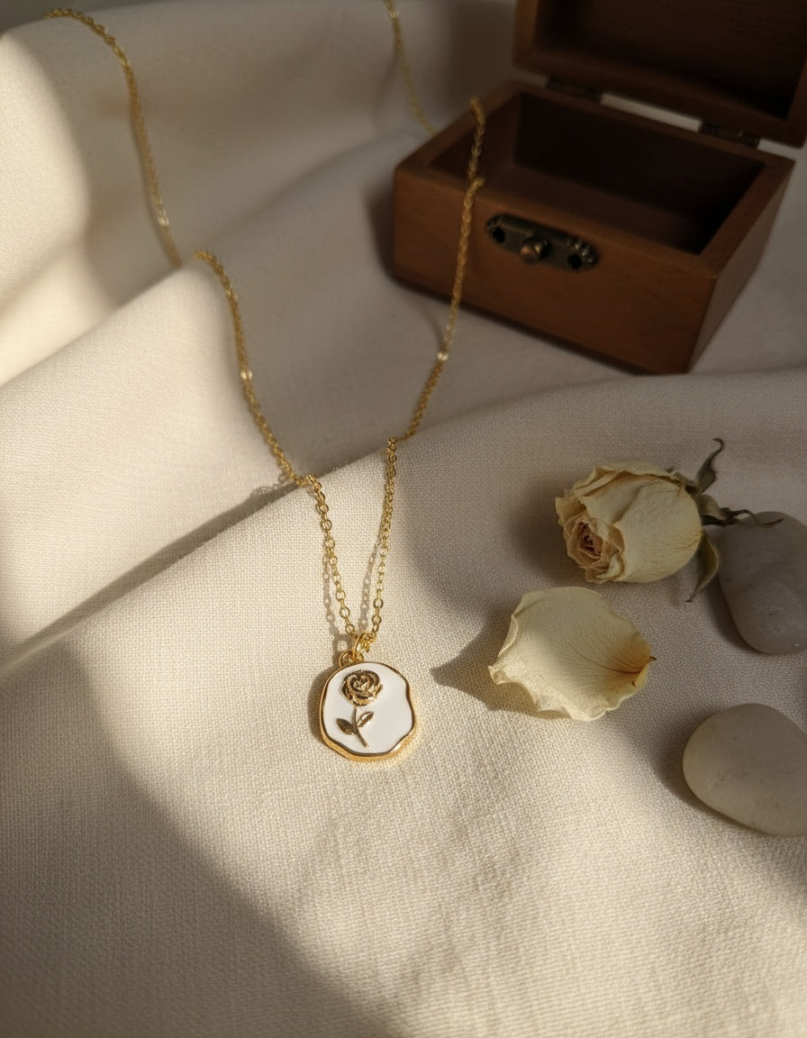 Frosted Rose Charm Necklace