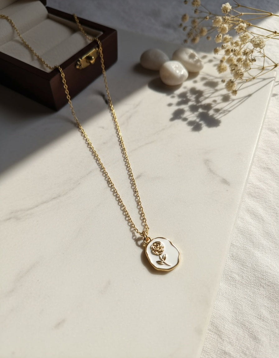 Frosted Rose Charm Necklace