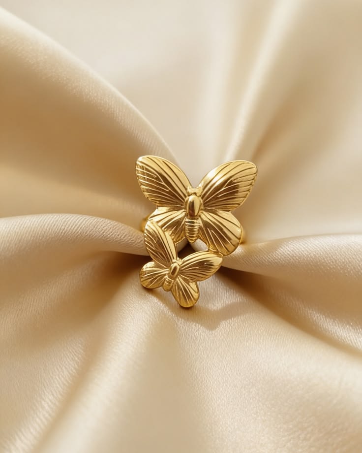 Anti Tarnish Golden Double Butterfly Ring