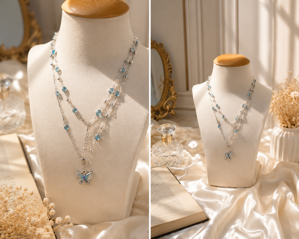 Iridescent Butterfly Layered Necklace