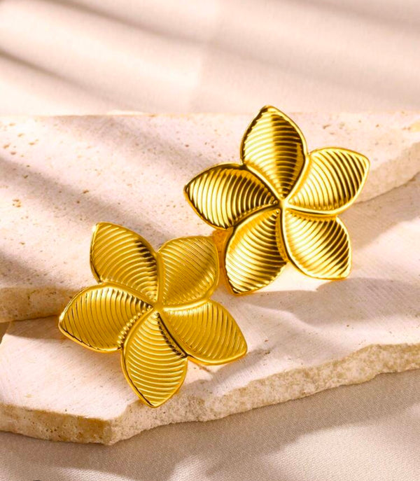 Anti Tarnish Ribbed Gold Flower Ring